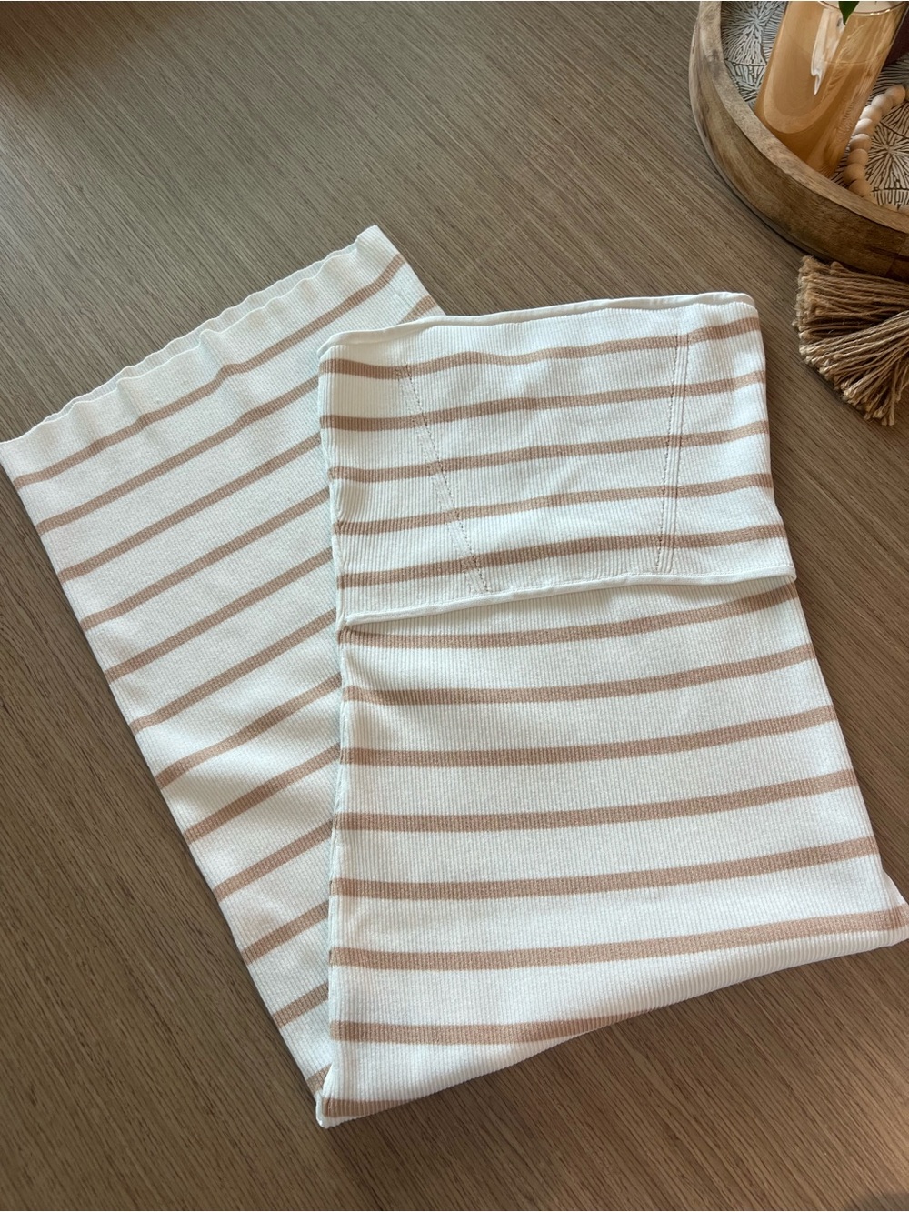 Women's Cream and Tan Striped Dress